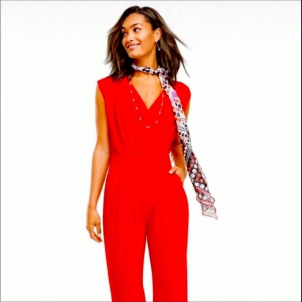 CAbi #5773 Uptown Sleeveless Red Jumpsuit one piece wrap front - Picture 6 of 11